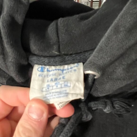 Vtg Champion Reverse Weave Stitched Logo Pullover Hoodie Black Size Kid's Large - Picture 9 of 9